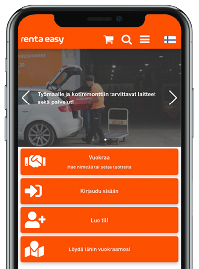 Renta Easy mobiilisovelluksen näkymä